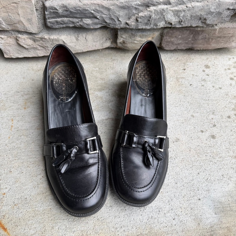 Naturalizer Black Leather Tassel Heeled Loafers Pumps 10M Classic Heritage